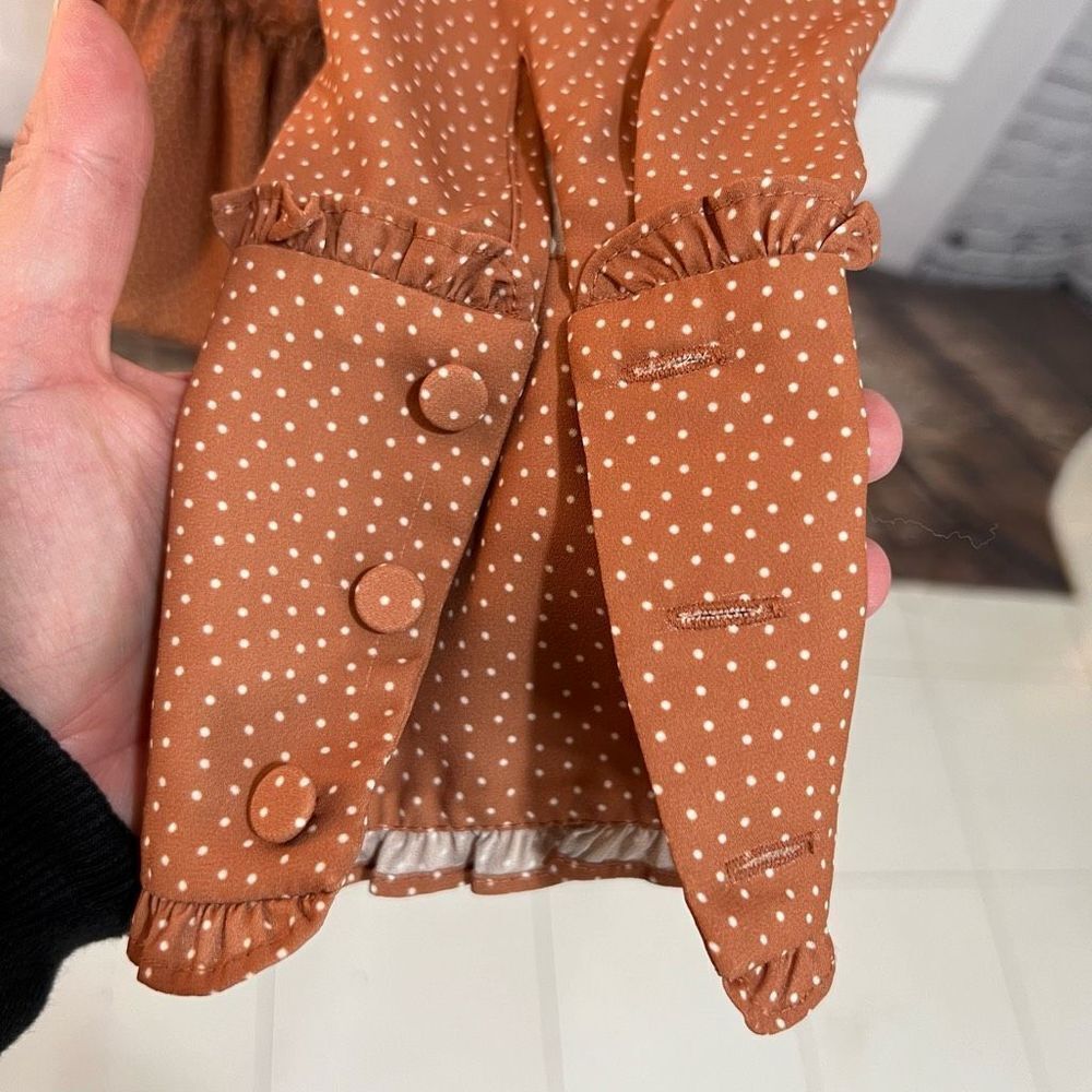 Alexis rozalyn tan spotted long sleeve lace up mini dress size small - Picture 6 of 12